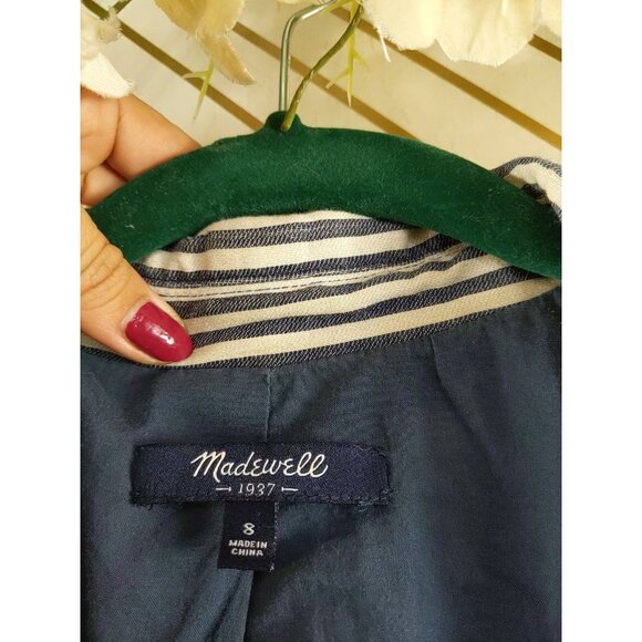 Madewell Women's Tailored Blazer Single Button Closure Striped Blue White Size 8 - Picture 6 of 8
